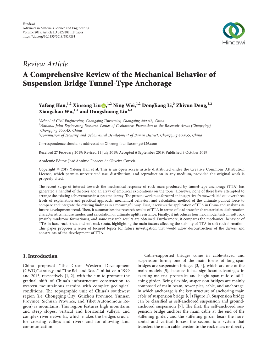 A Comprehensive Review of the Mechanical Behavior of Suspension Bridge Tunnel-Type Anchorage