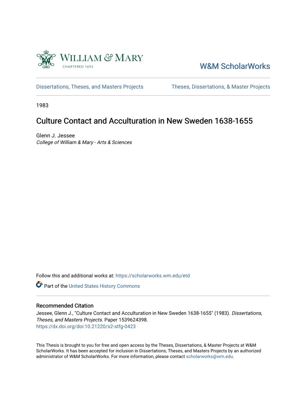 Culture Contact and Acculturation in New Sweden 1638-1655