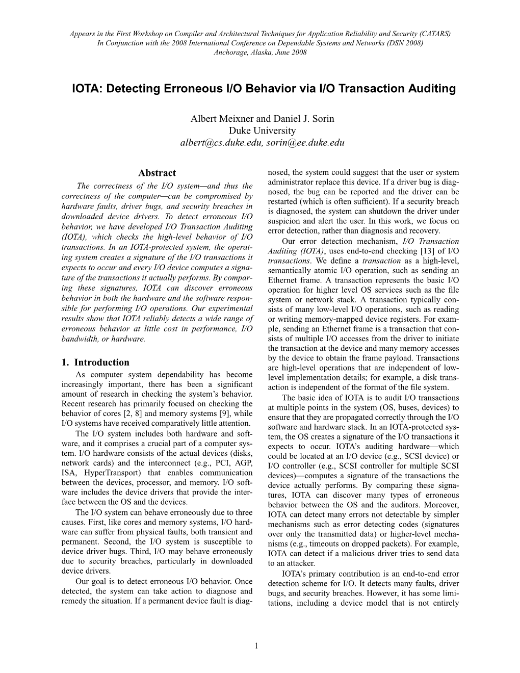 IOTA: Detecting Erroneous I/O Behavior Via I/O Transaction Auditing