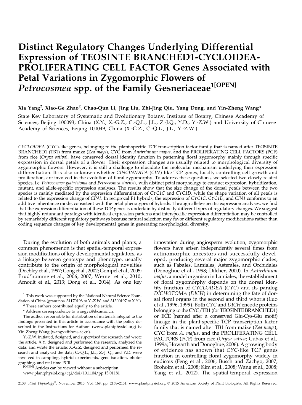 Distinct Regulatory Changes Underlying Differential Expression of TEOSINTE BRANCHED1-CYCLOIDEA- PROLIFERATING CELL FACTOR Genes