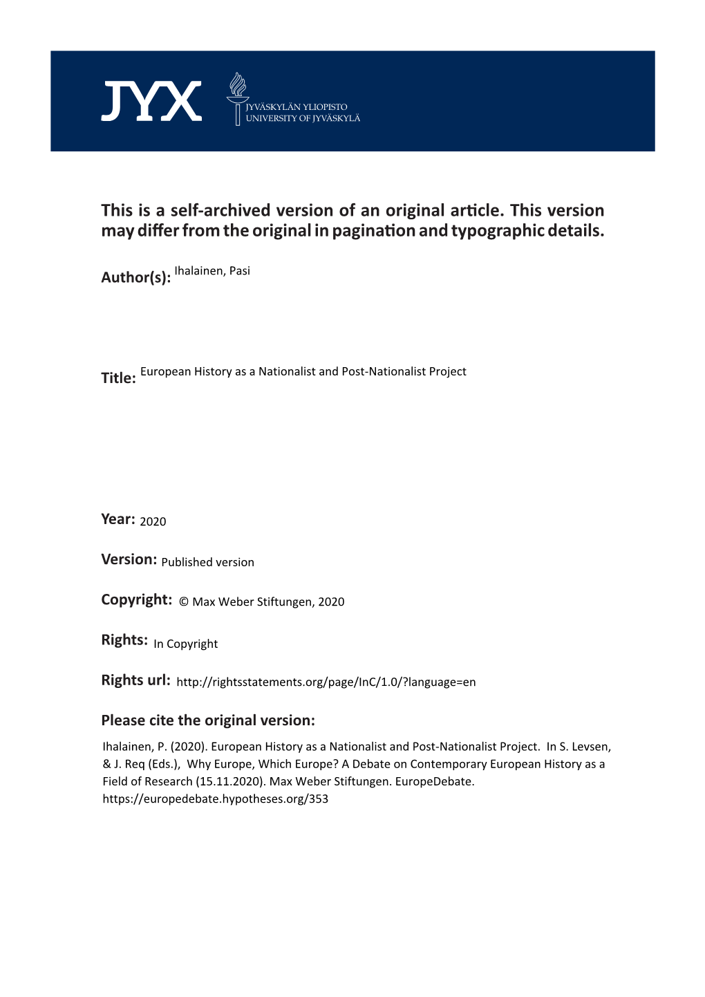 This Is a Self-Archived Version of an Original Article. This Version May Differ from the Original in Pagination and Typographic Details