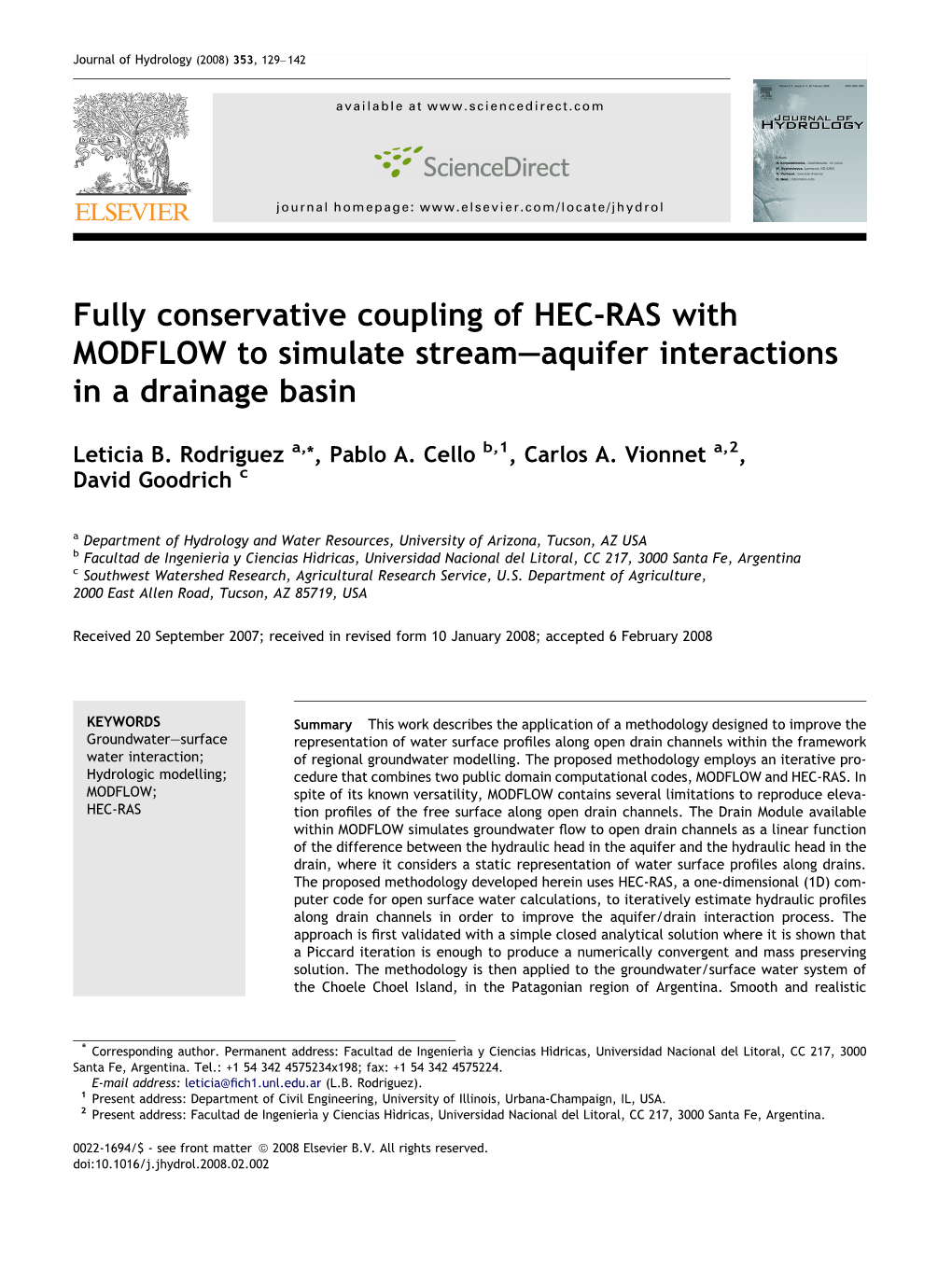 Fully Conservative Coupling of HEC-RAS with MODFLOW to Simulate Stream–Aquifer Interactions in a Drainage Basin