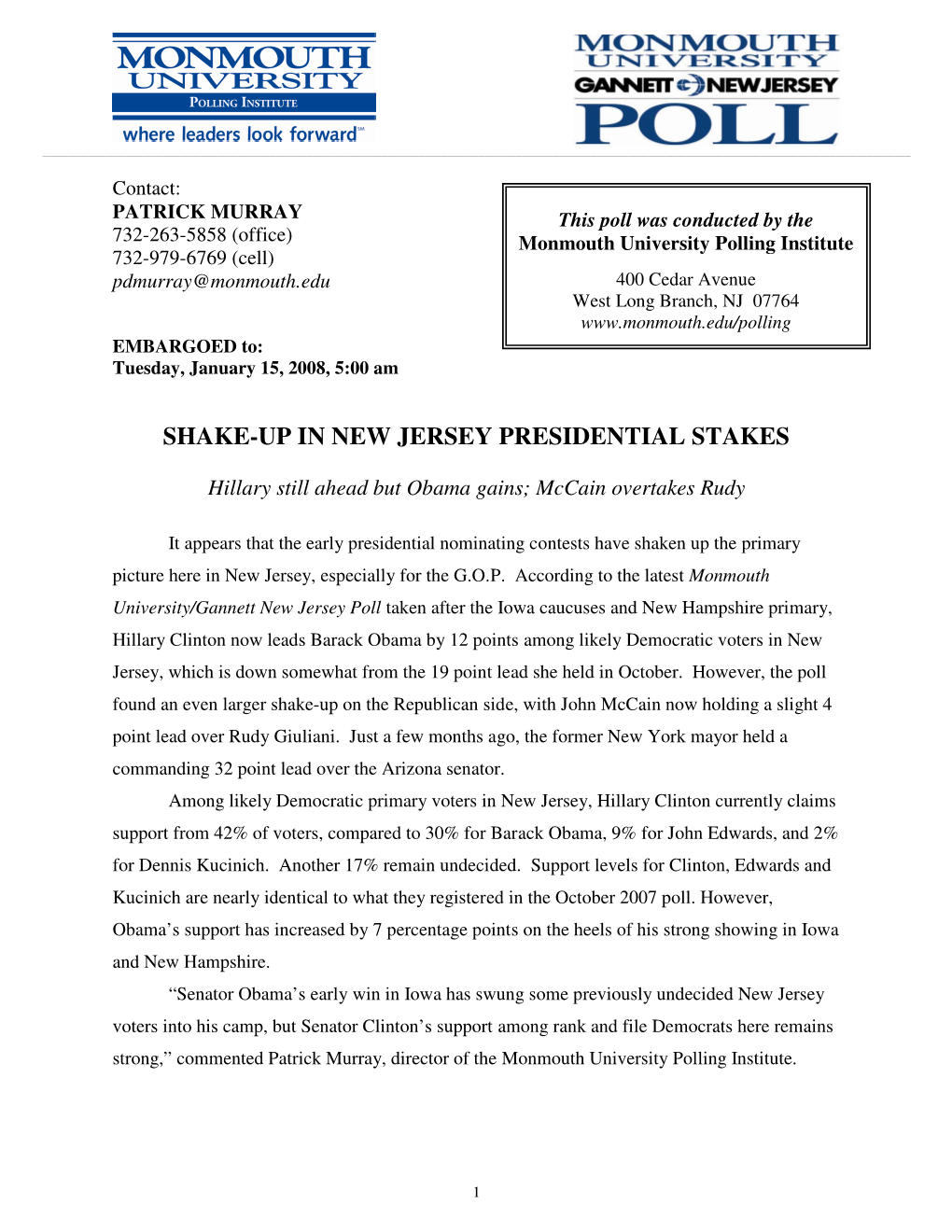 Shake-Up in New Jersey Presidential Stakes