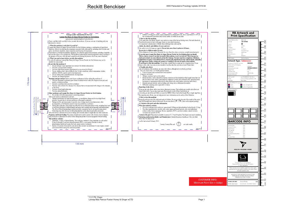 Reckitt Benckiser 0000 Paracetamol Posology Update 2019-04