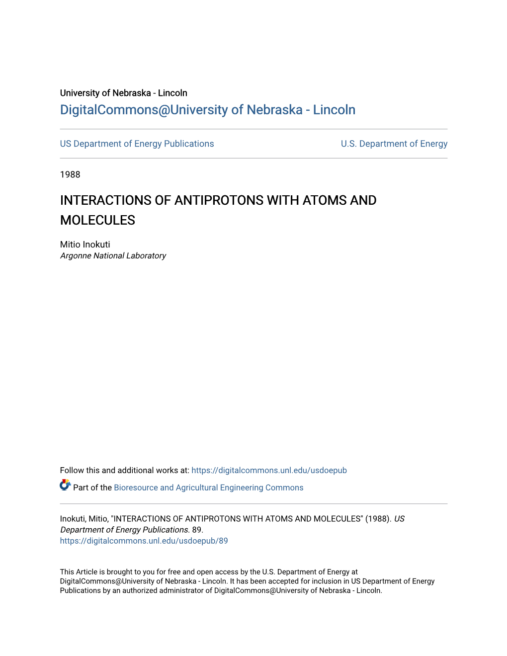 Interactions of Antiprotons with Atoms and Molecules