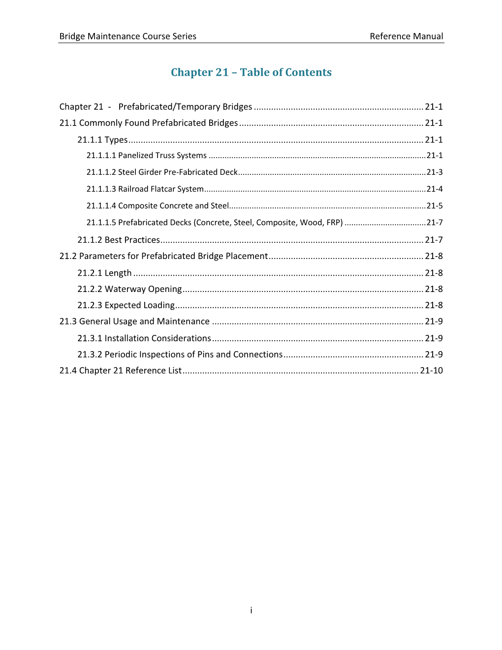 Chapter 21 – Table of Contents