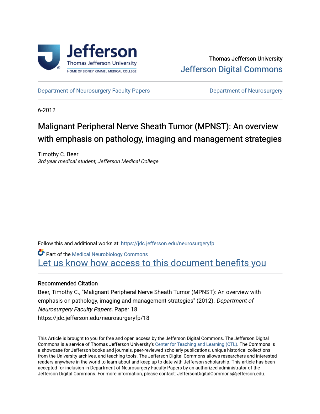 Malignant Peripheral Nerve Sheath Tumor (MPNST): an Overview with Emphasis on Pathology, Imaging and Management Strategies