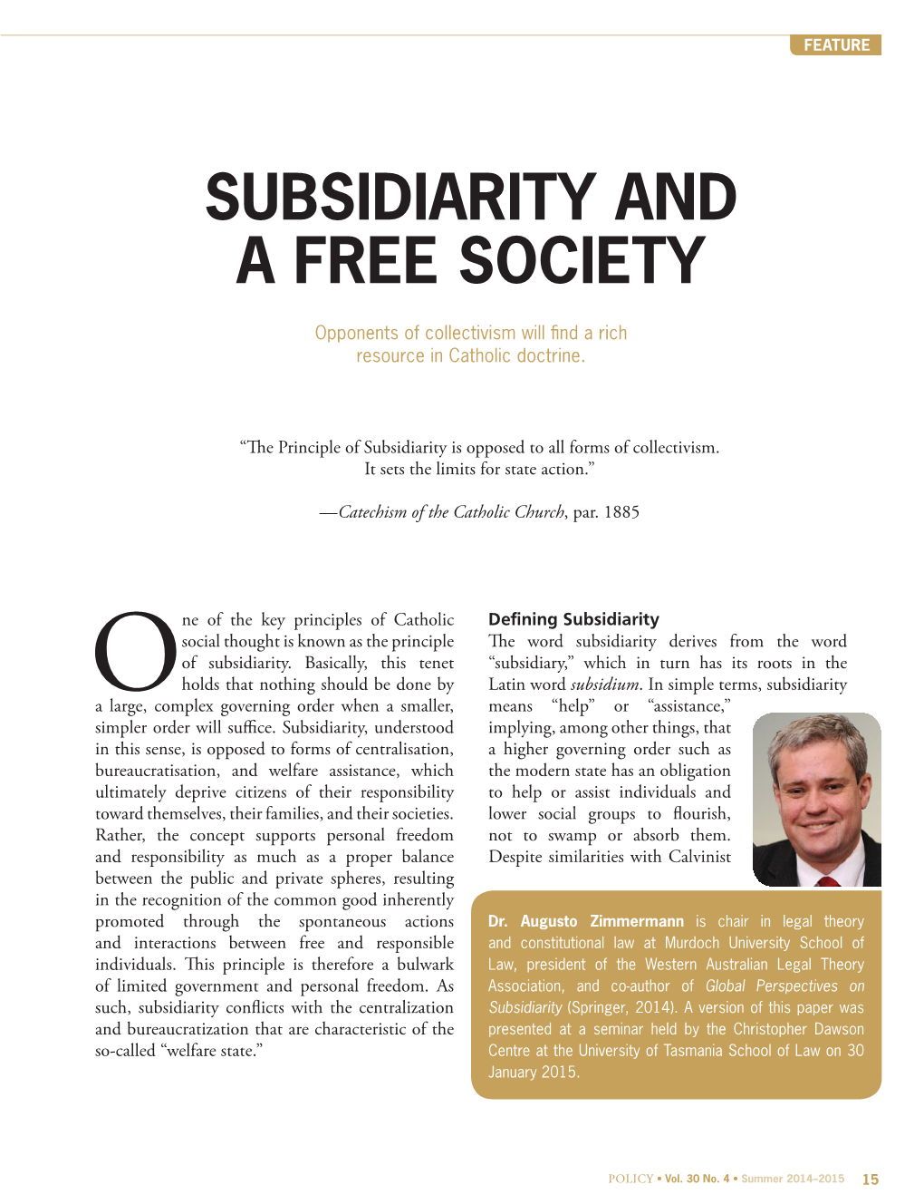 Subsidiarity and a Free Society