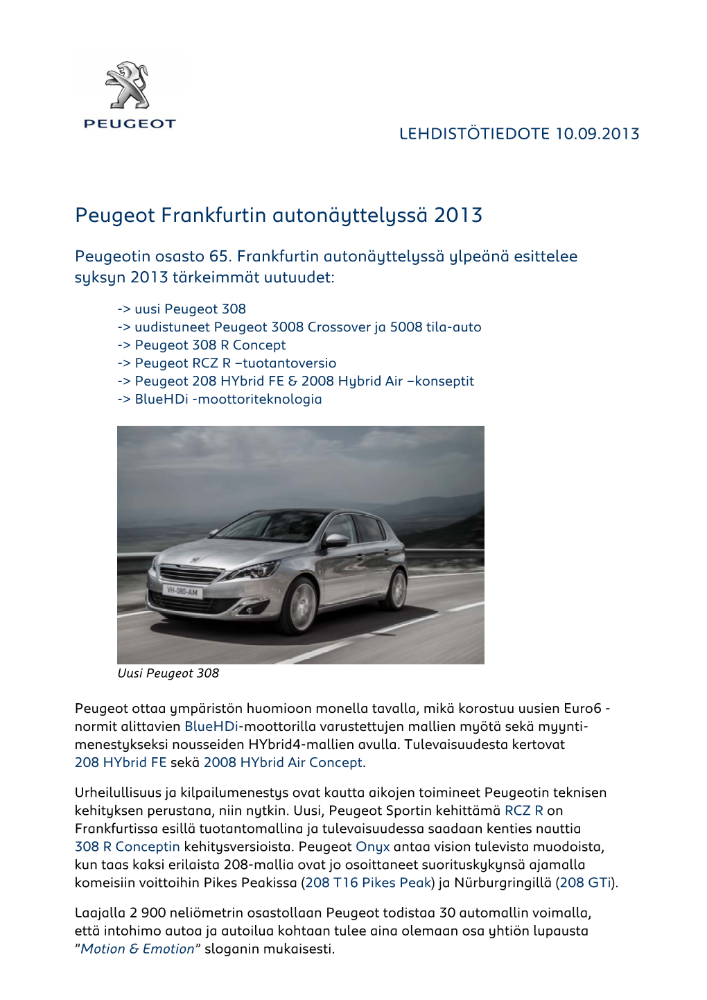 Peugeot Frankfurtin Autonäyttelyssä 2013