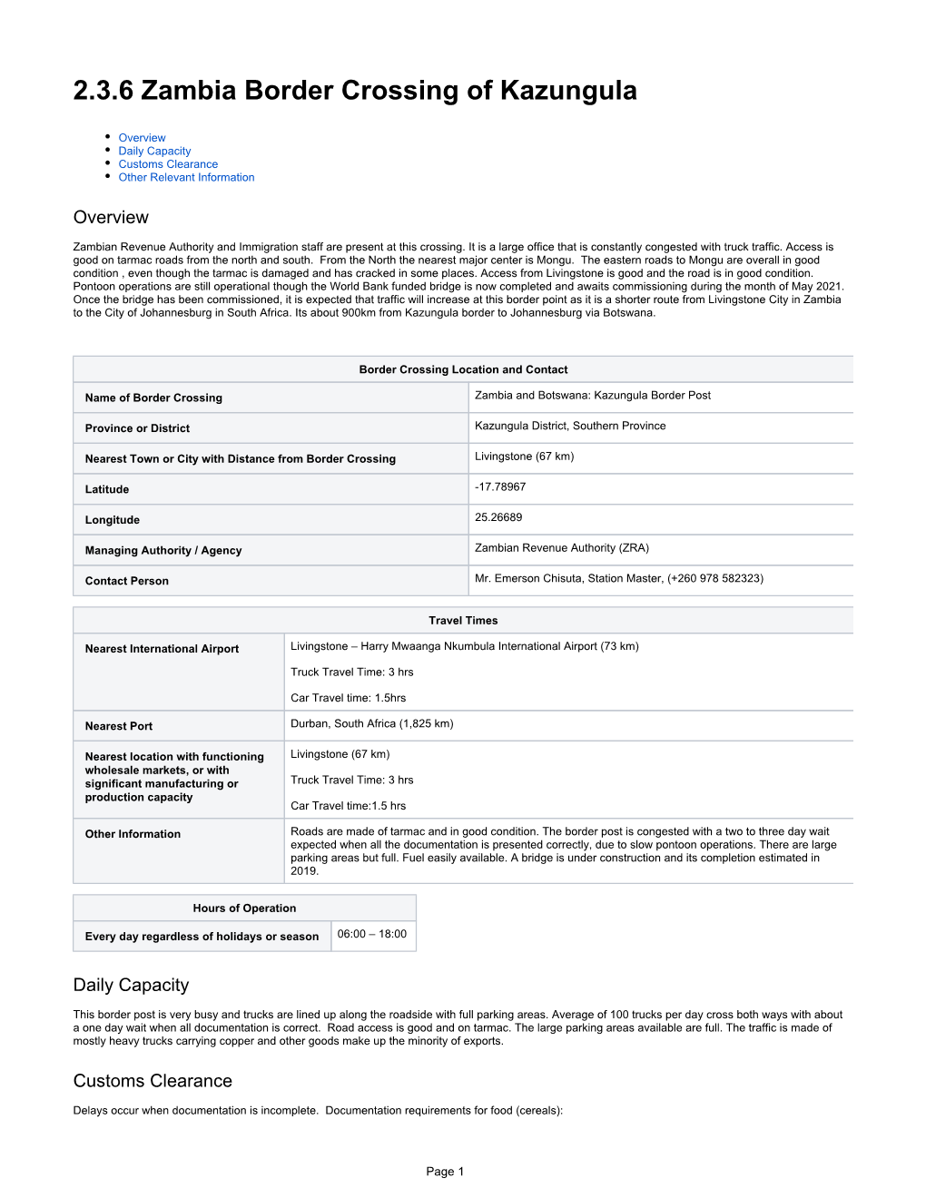 2.3.6 Zambia Border Crossing of Kazungula
