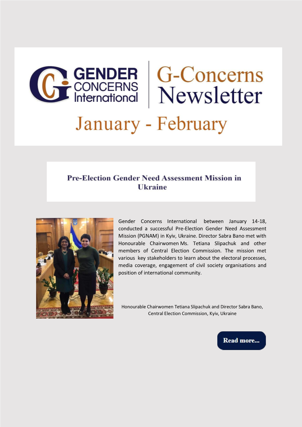 Gender Concerns International Between January 14-18, Conducted a Successful Pre-Election Gender Need Assessment Mission (PGNAM) in Kyiv, Ukraine