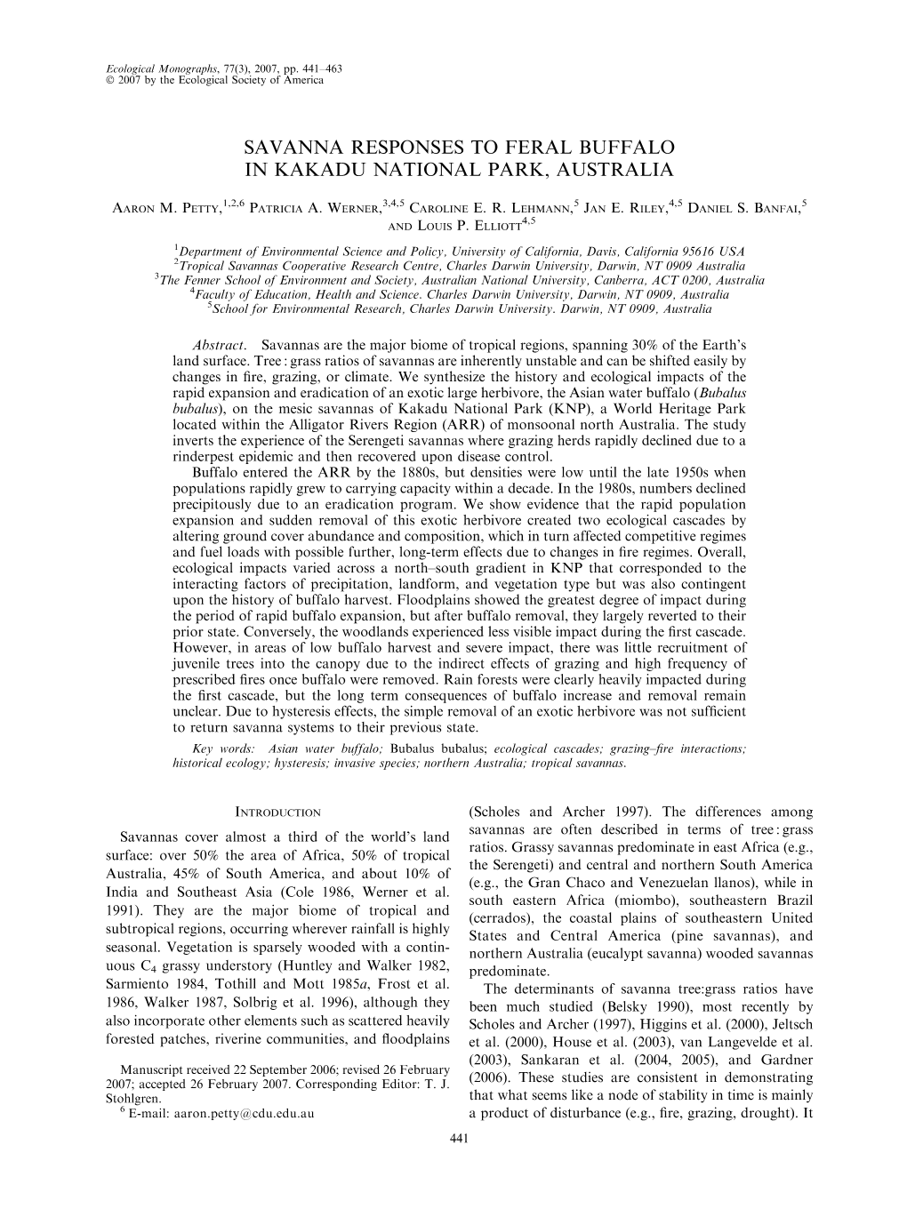 Savanna Responses to Feral Buffalo in Kakadu National Park, Australia