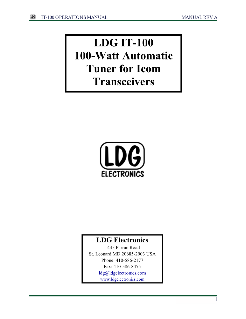 LDG IT-100 100-Watt Automatic Tuner for Icom Transceivers