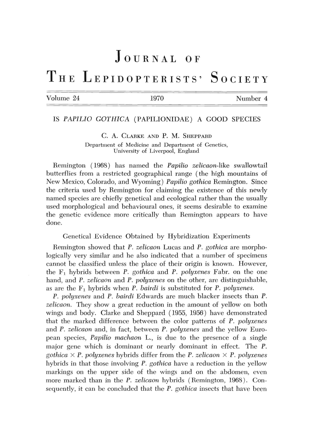 Journal of the Lepidopterists' Society