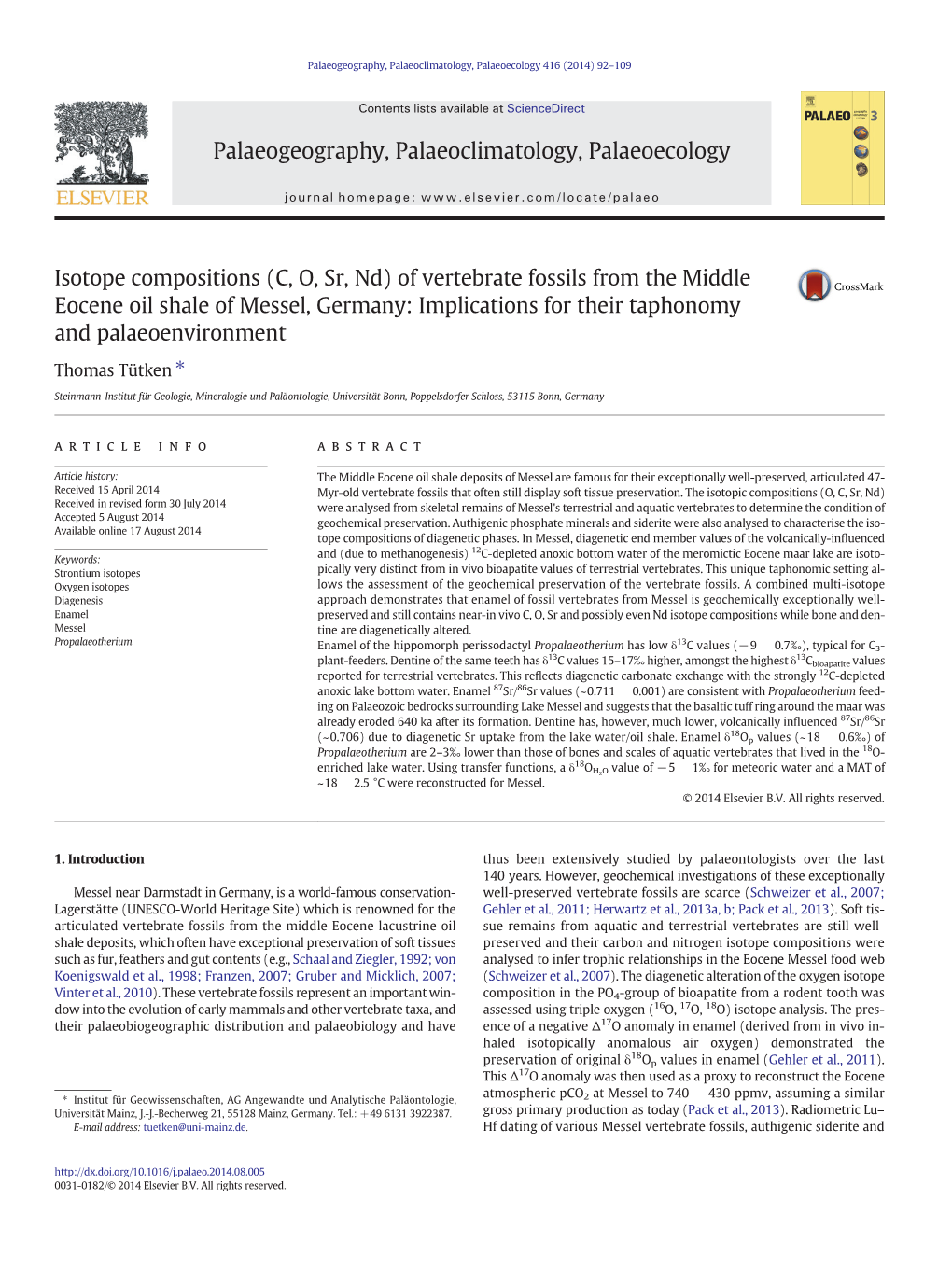 Of Vertebrate Fossils from the Middle Eocene Oil Shale of Messel, Germany: Implications for Their Taphonomy and Palaeoenvironment