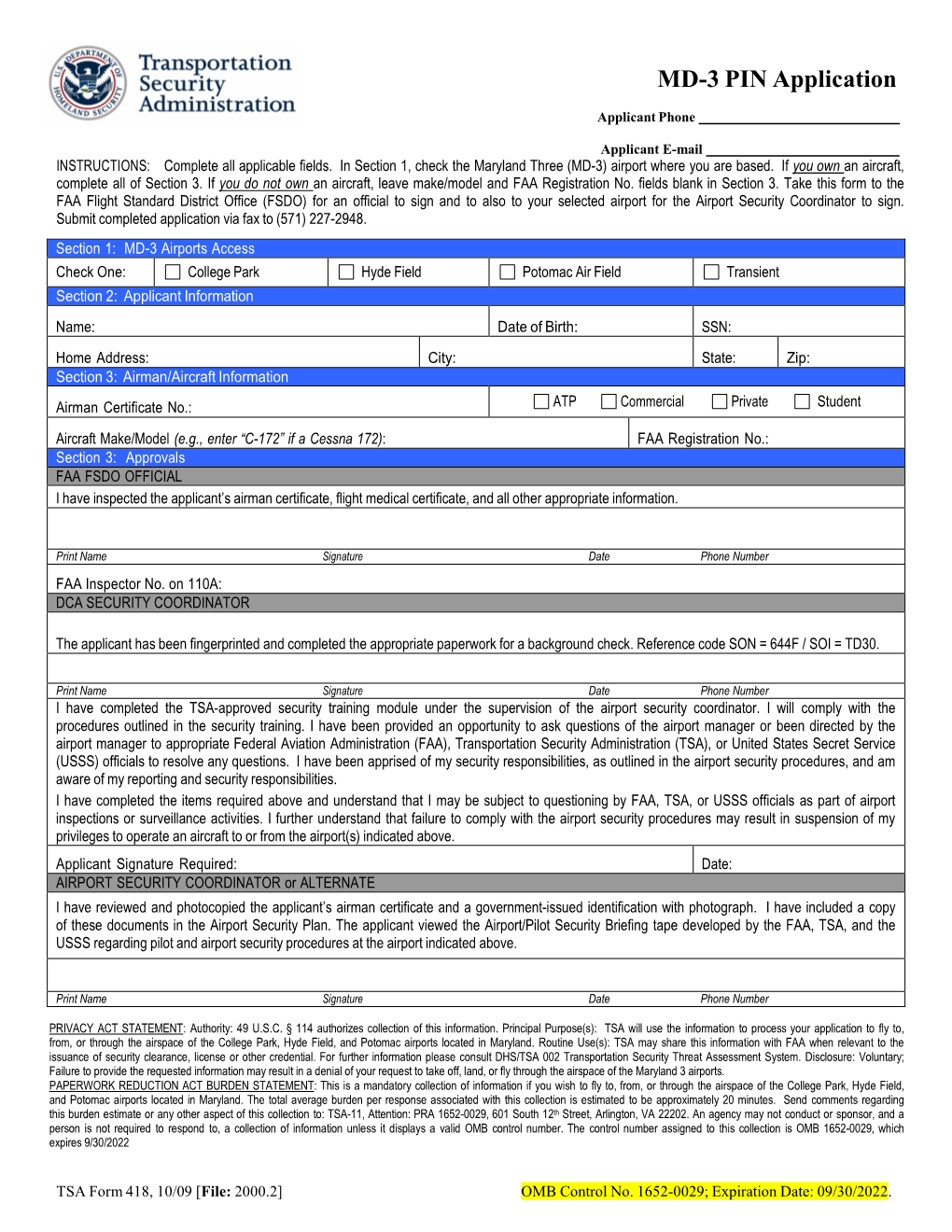 MD-3 PIN Application