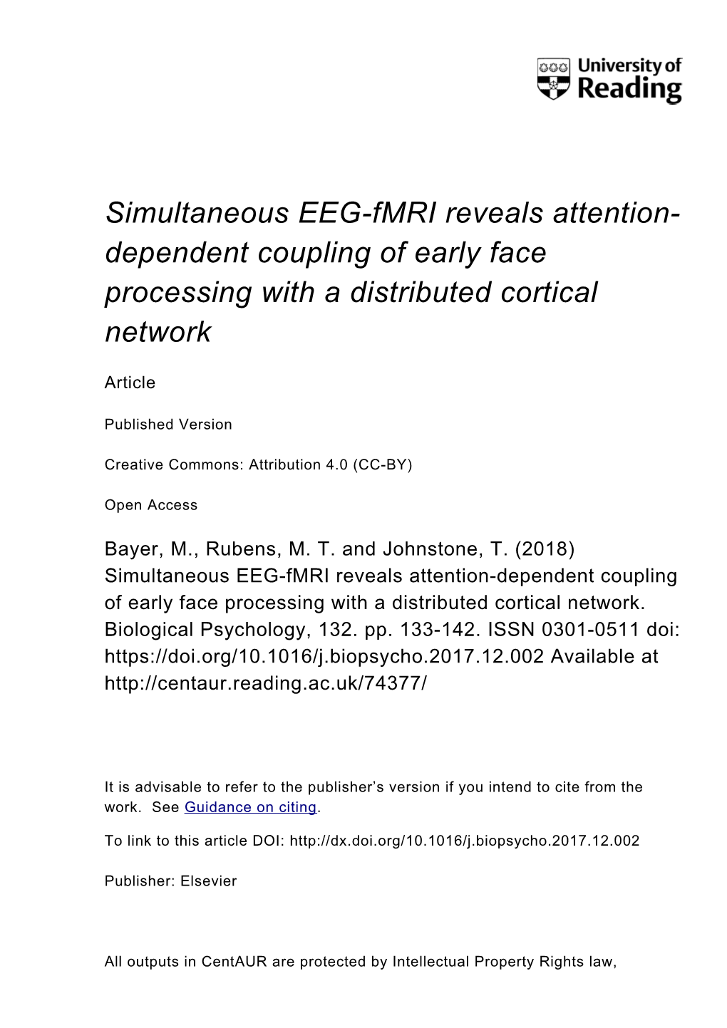 Simultaneous EEG-Fmri Reveals Attention-Dependent Coupling of Early Face Processing with a Distributed Cortical Network