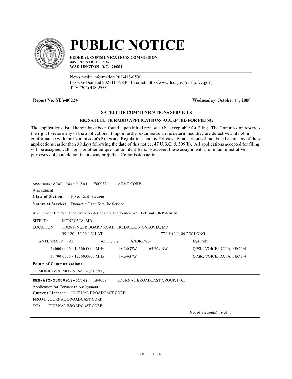 PUBLIC NOTICE FEDERAL COMMUNICATIONS COMMISSION 445 12Th STREET S.W