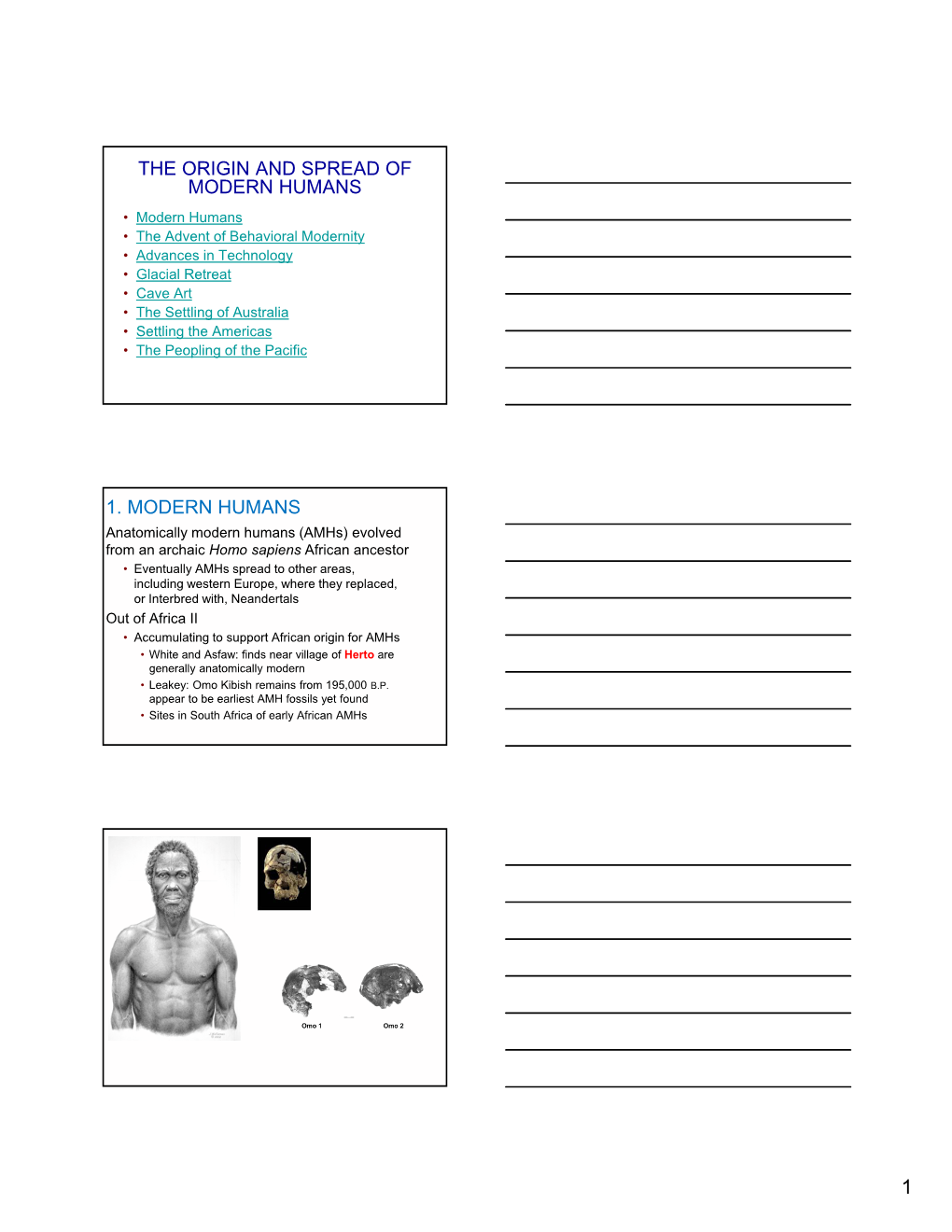 The Origin and Spread of Modern Humans 1. Modern