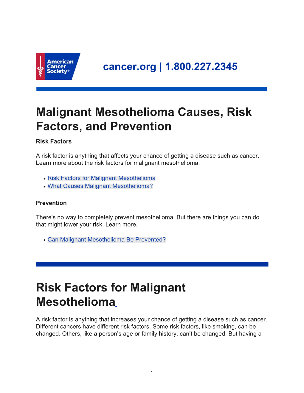 Risk Factors for Malignant Mesothelioma