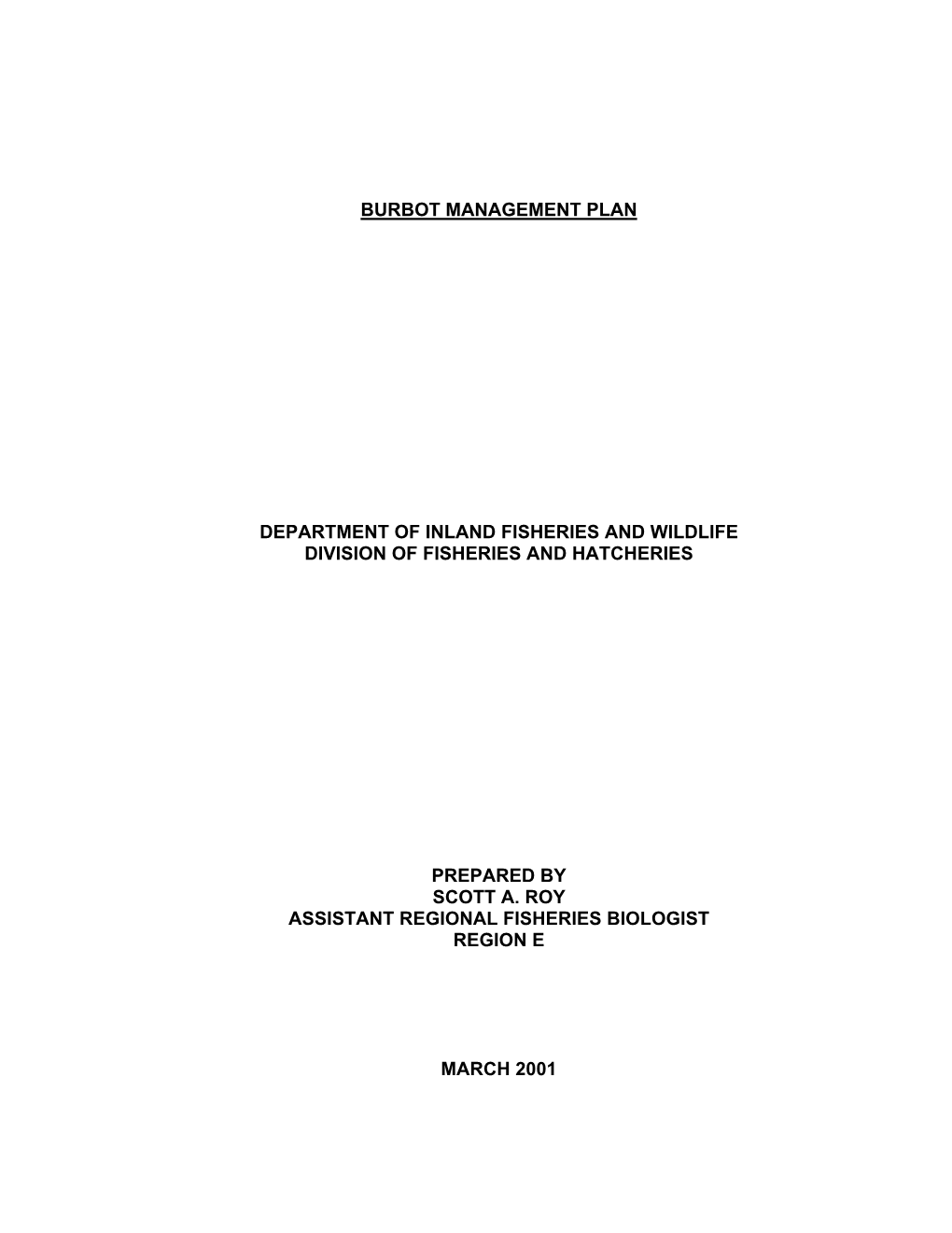 Burbot Management Plan