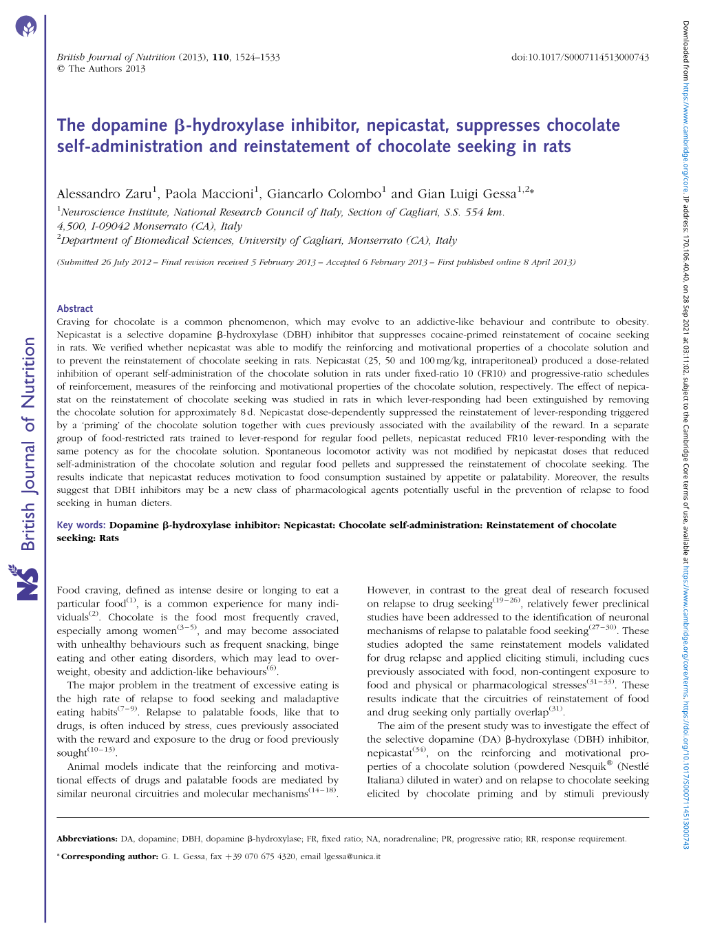 British Journal of Nutrition (2013), 110, 1524–1533 Doi:10.1017/S0007114513000743 Q the Authors 2013