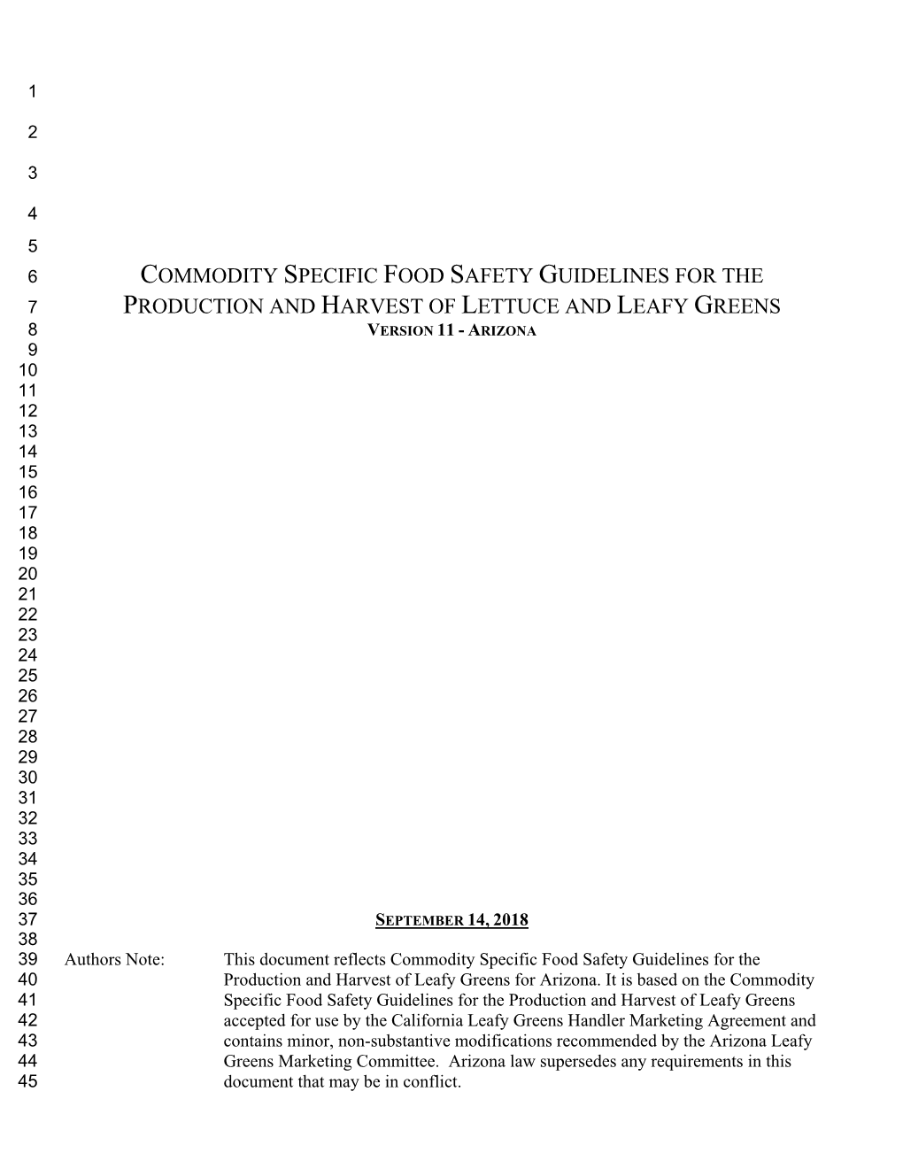 Commodity Specific Food Safety Guidelines for the Production and Harvest of Lettuce and Leafy Greens