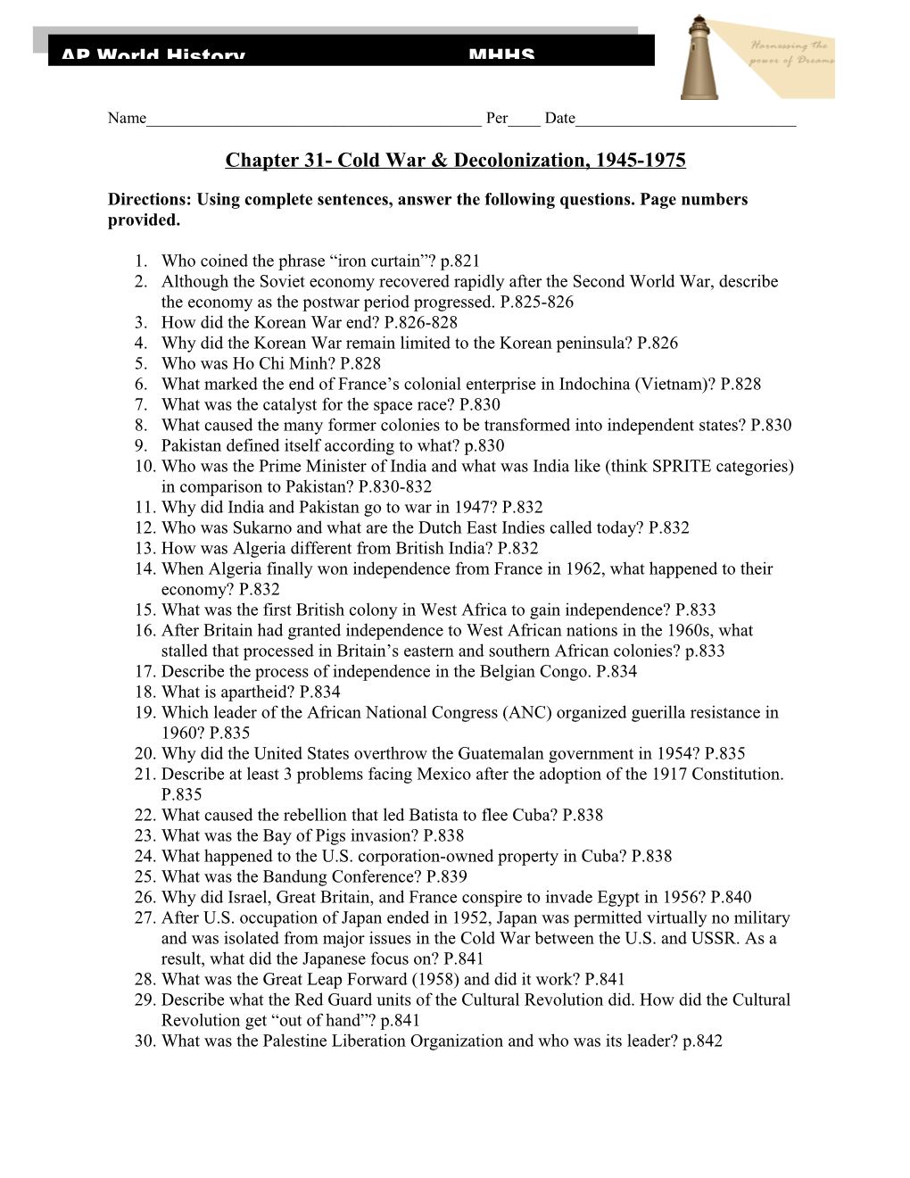 Ch 31 Study Guide