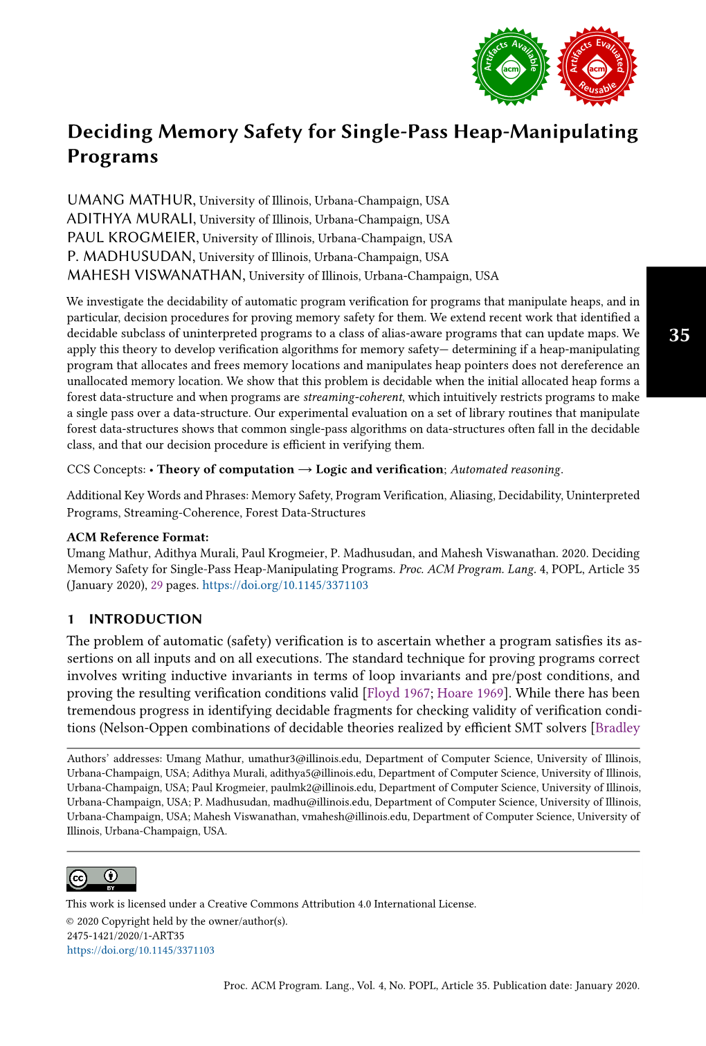 Deciding Memory Safety for Single-Pass Heap-Manipulating Programs