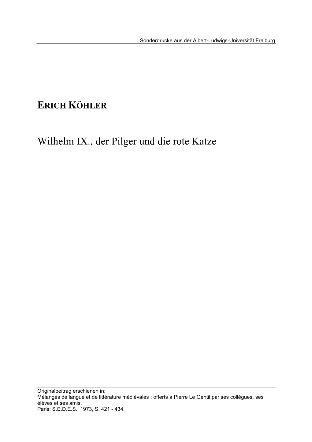 Wilhelm IX., Der Pilger Und Die Rote Katze