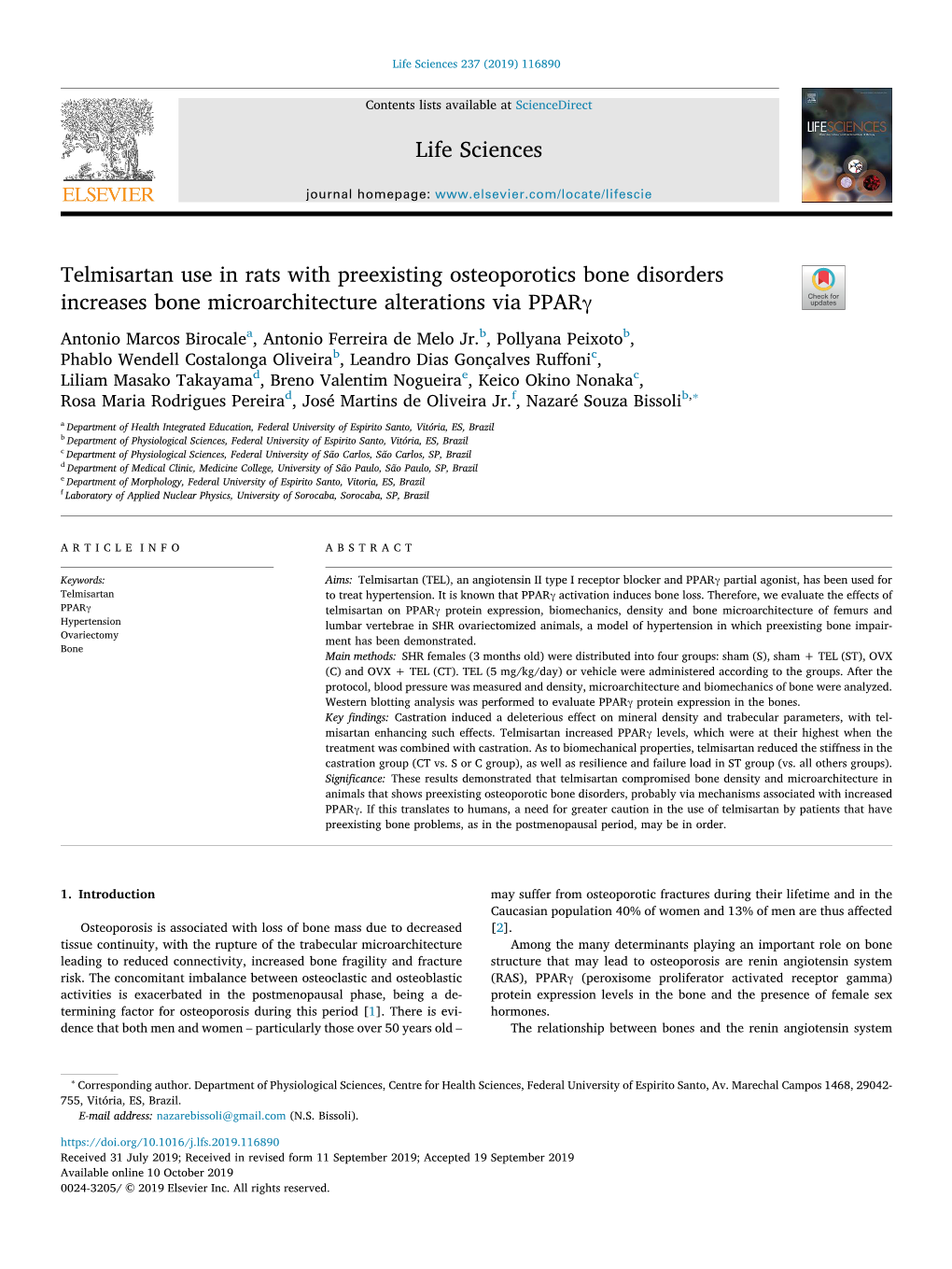 Telmisartan Use in Rats with Preexisting Osteoporotics Bone