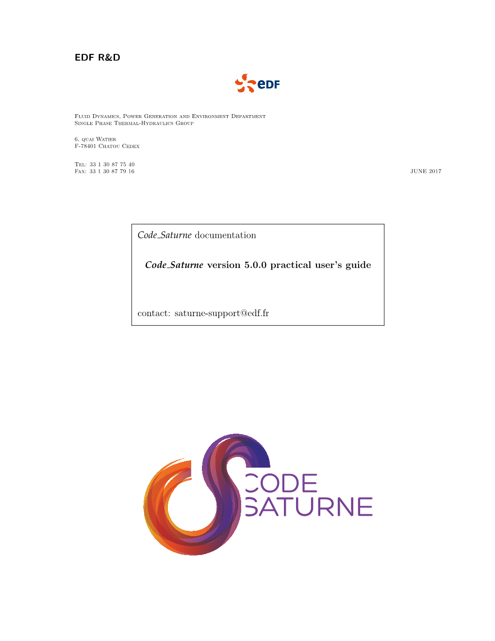 Codesaturne Practical User's Guide