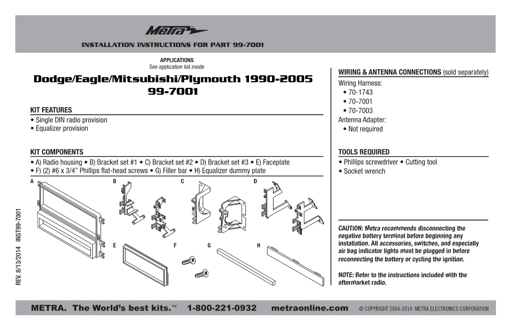 Dodge/Eagle/Mitsubishi/Plymouth 1990-2005 99-7001