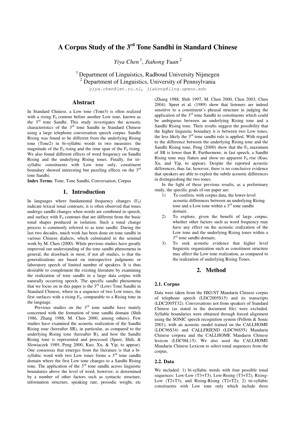 A Corpus Study of the 3 Tone Sandhi in Standard Chinese