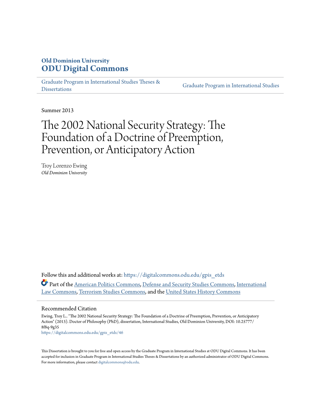 The 2002 National Security Strategy: the Foundation Of