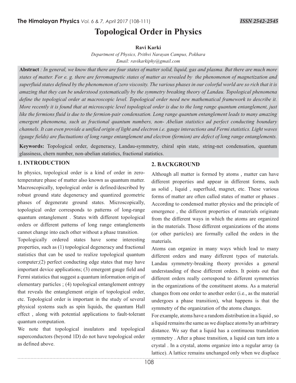 Topological Order in Physics