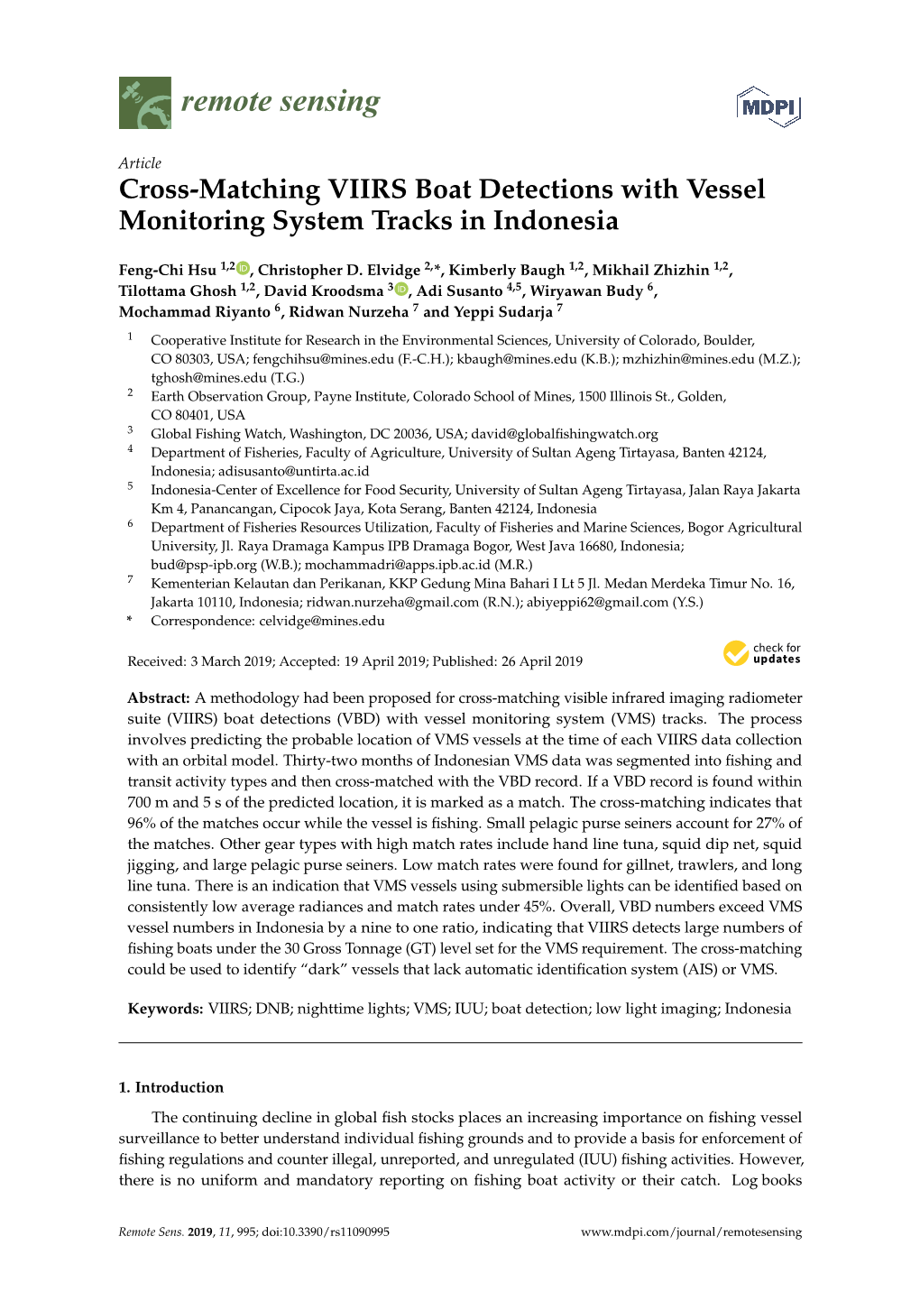 Cross-Matching VIIRS Boat Detections with Vessel Monitoring System Tracks in Indonesia