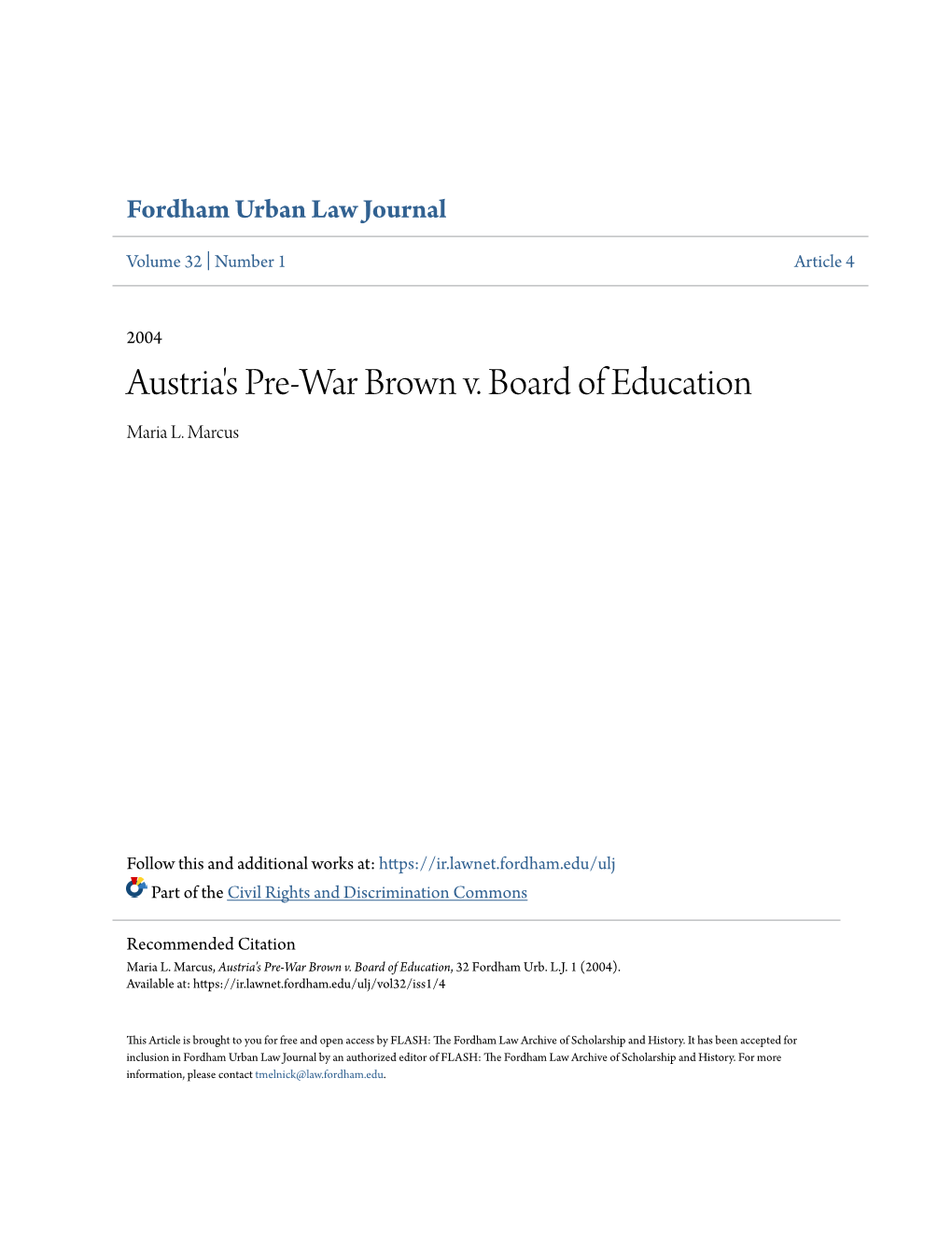 Austria's Pre-War Brown V. Board of Education Maria L