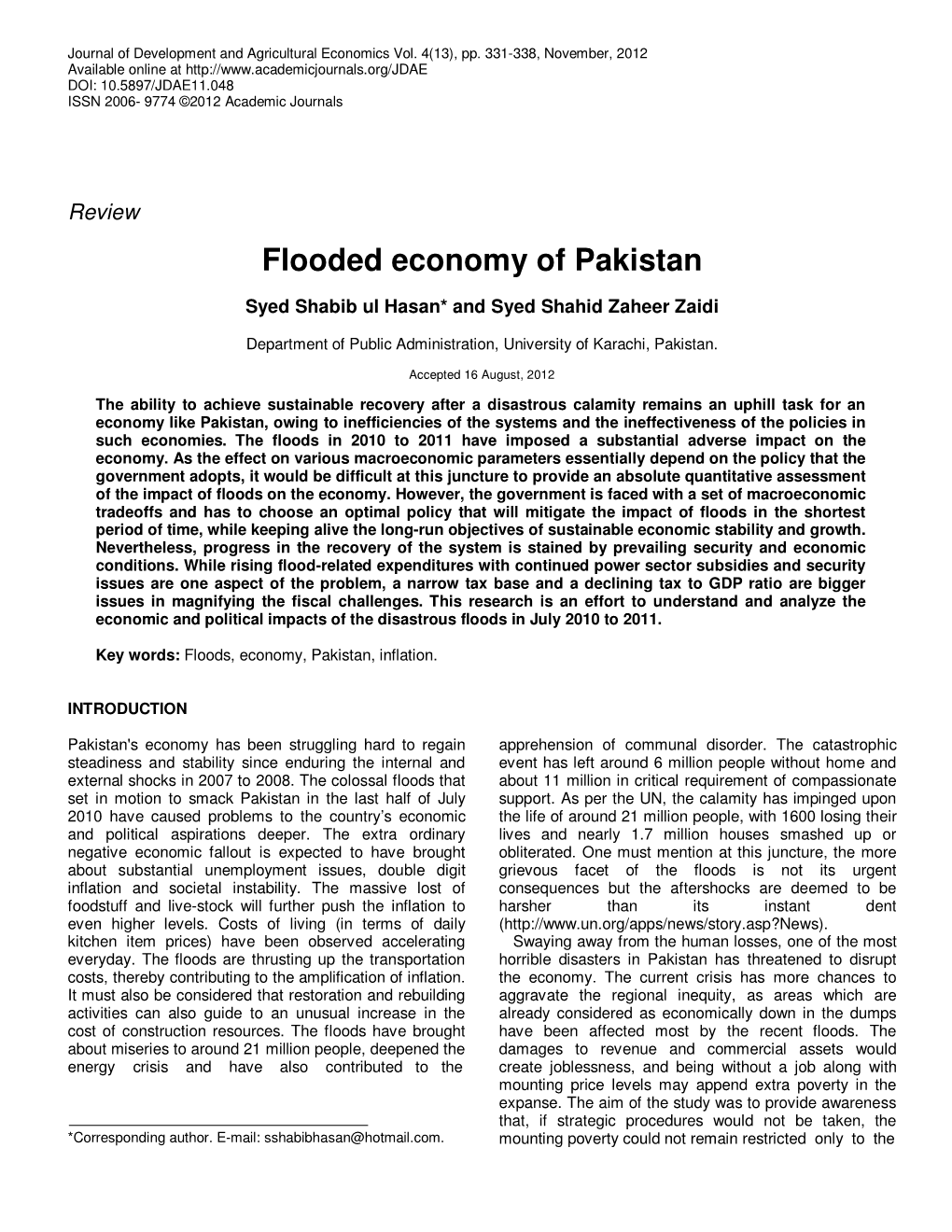 Flooded Economy of Pakistan