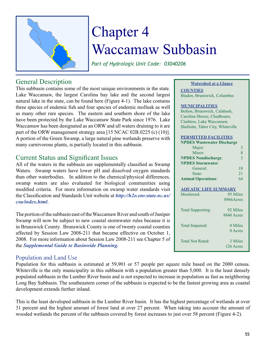Chapter 4 Waccamaw Subbasin Part of Hydrologic Unit Code: 03040206