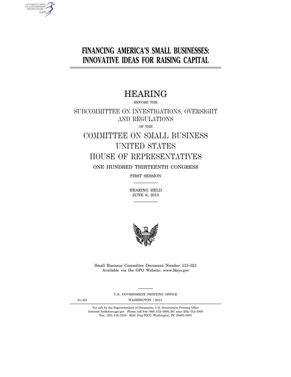 Financing America's Small Businesses