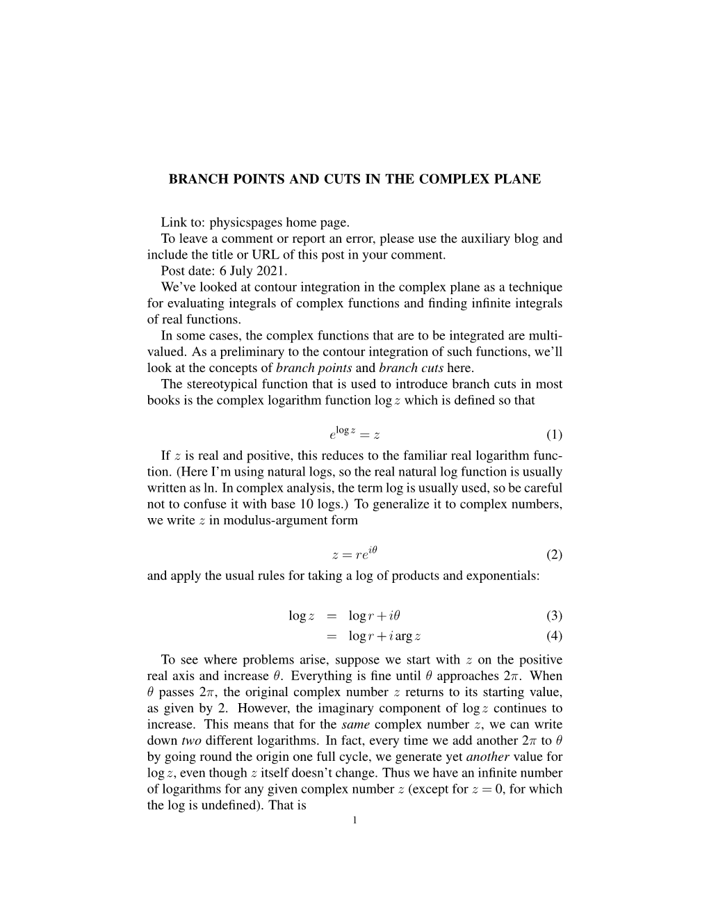 Branch Points and Cuts in the Complex Plane