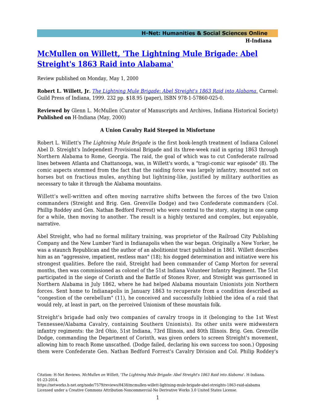 'The Lightning Mule Brigade: Abel Streight's 1863 Raid Into Alabama'