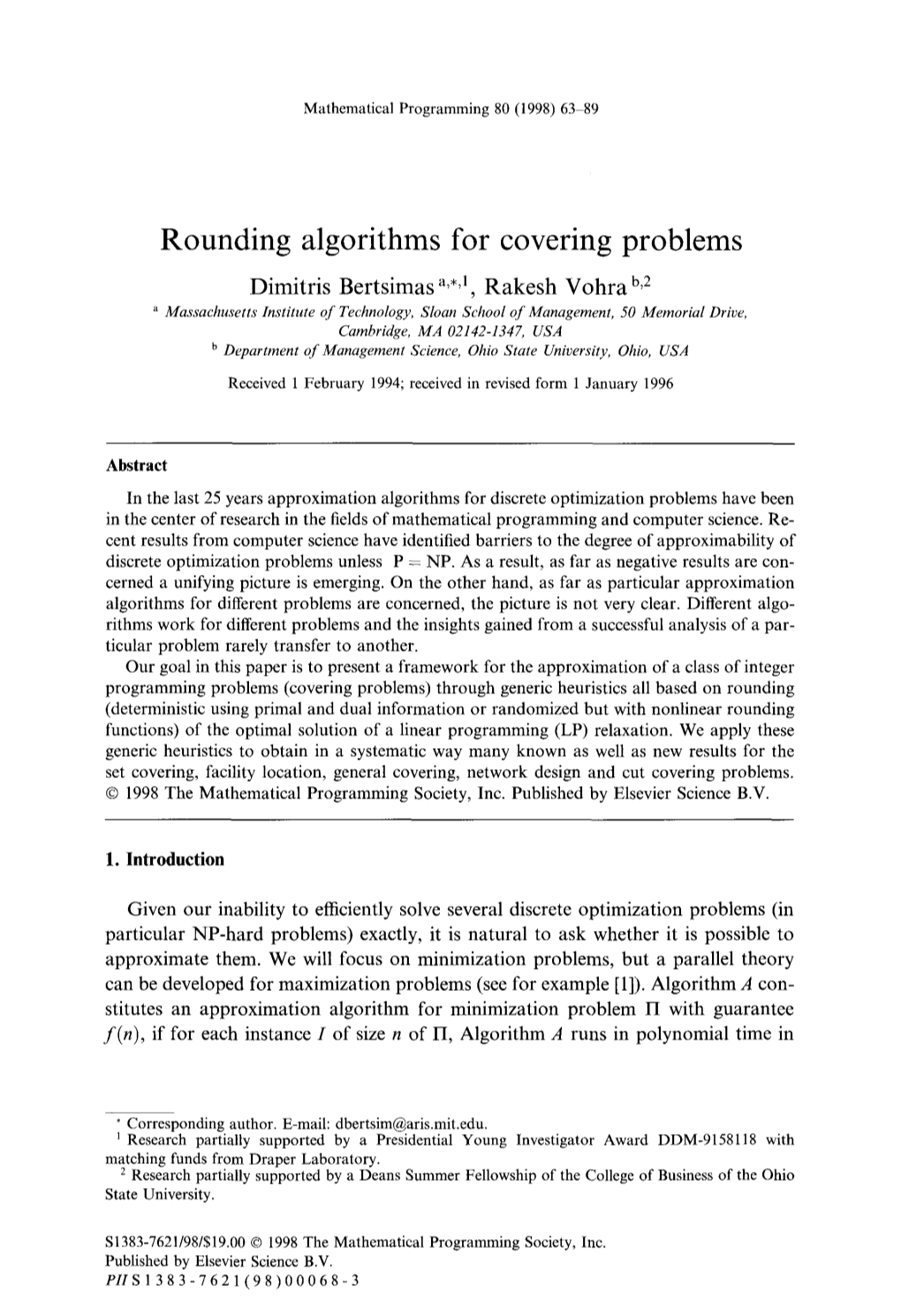 Rounding Algorithms for Covering Problems