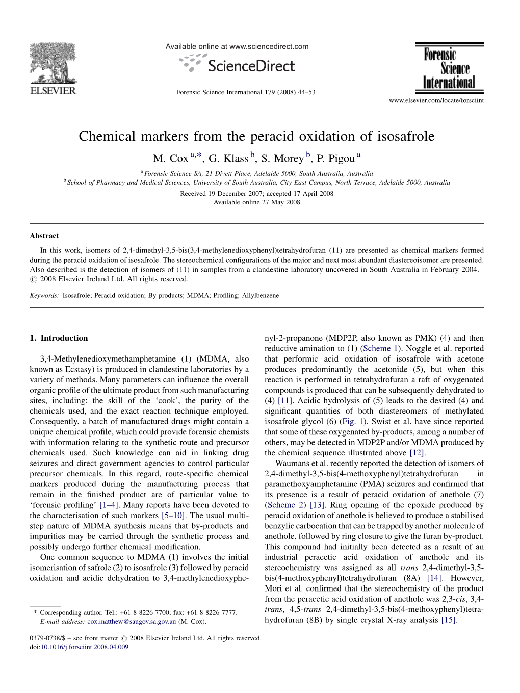 Chemical Markers from the Peracid Oxidation of Isosafrole M