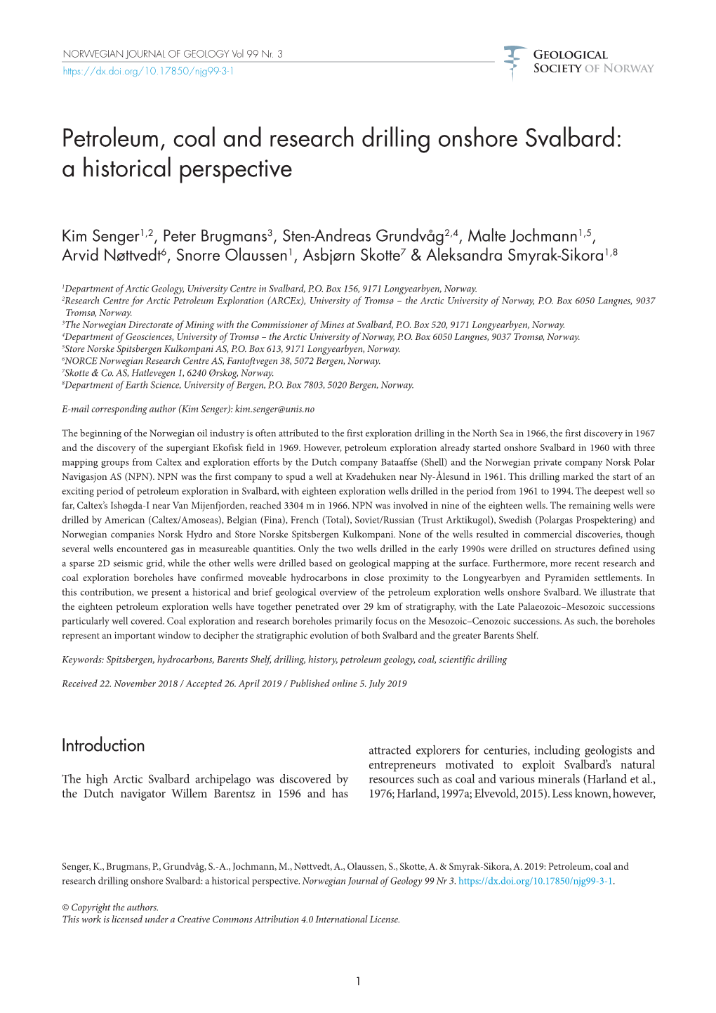 Petroleum, Coal and Research Drilling Onshore Svalbard: a Historical Perspective