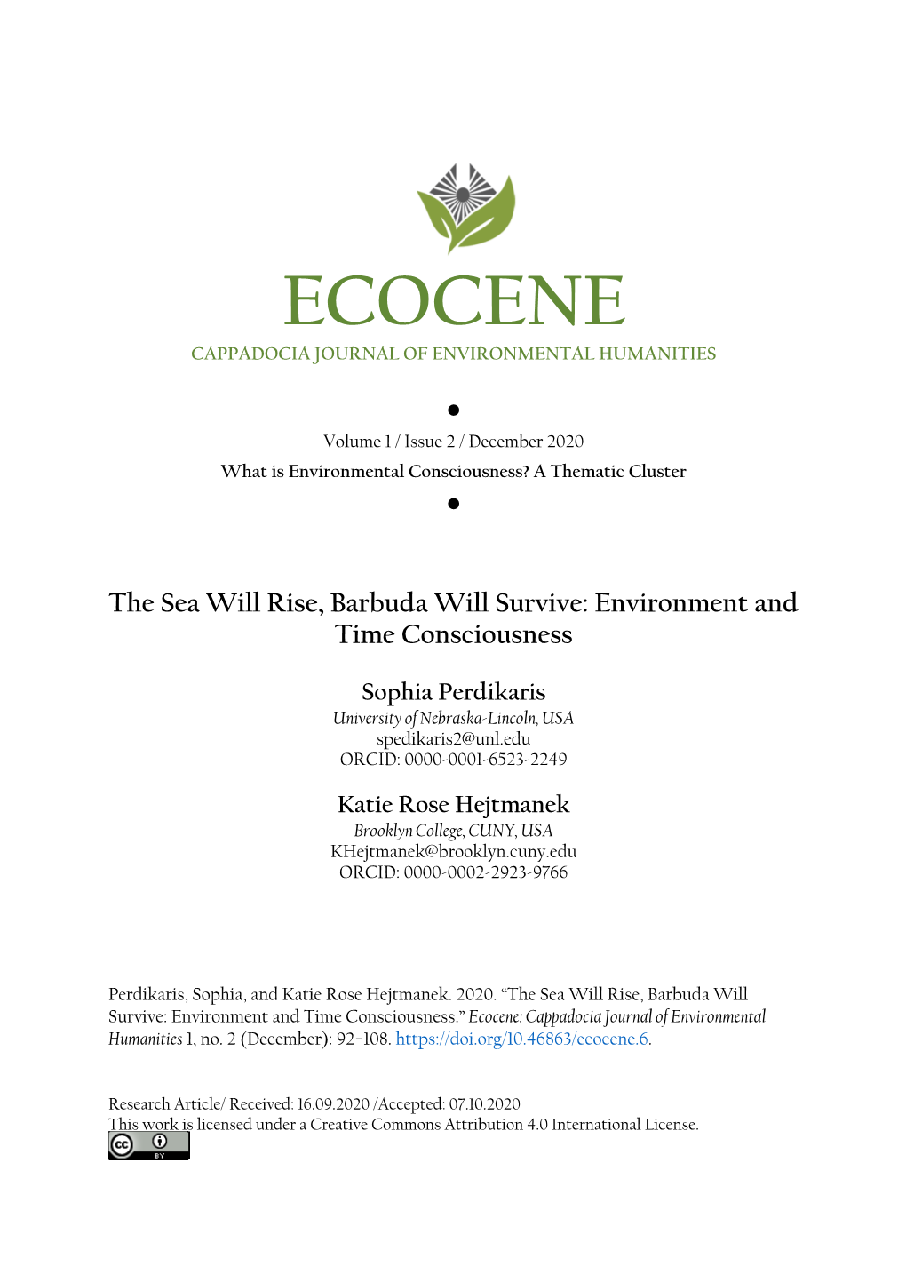 Ecocene: Cappadocia Journal of Environmental Humanities 1, No