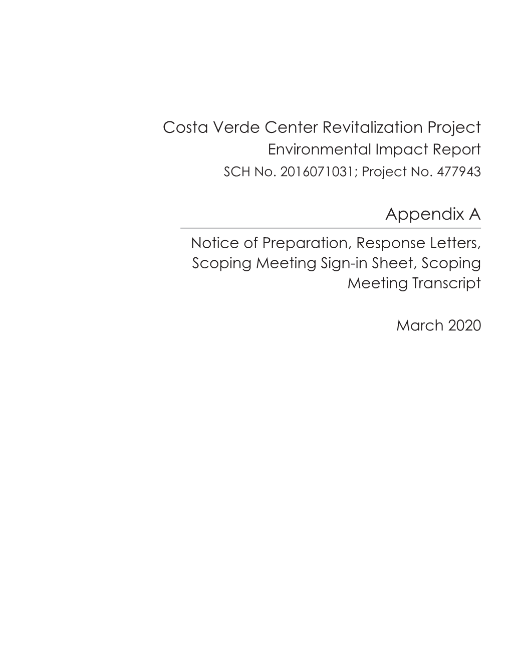 Costa Verde Center Revitalization Project Environmental Impact Report SCH No