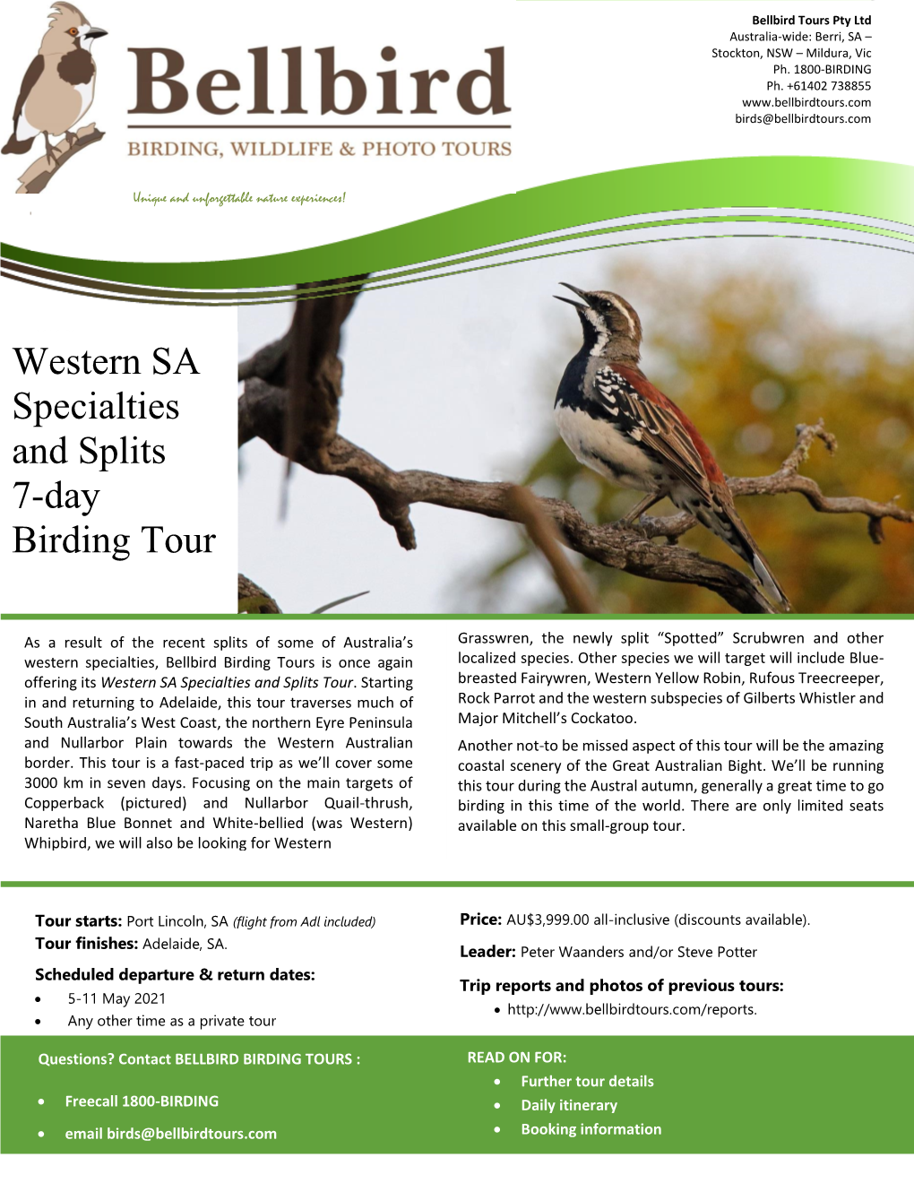 Western Speciaties and Splits 7-Day Tour