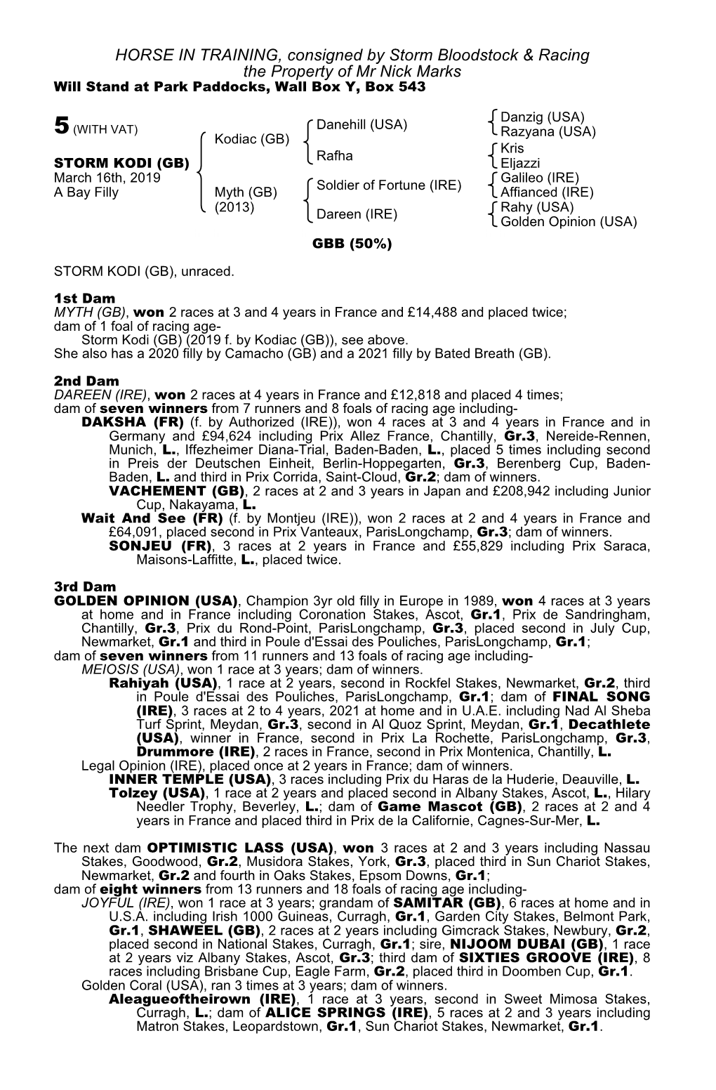 HORSE in TRAINING, Consigned by Storm Bloodstock & Racing The